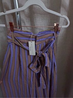 Moon River Lavender & Tan Striped Wide-Leg Paperbag Pants